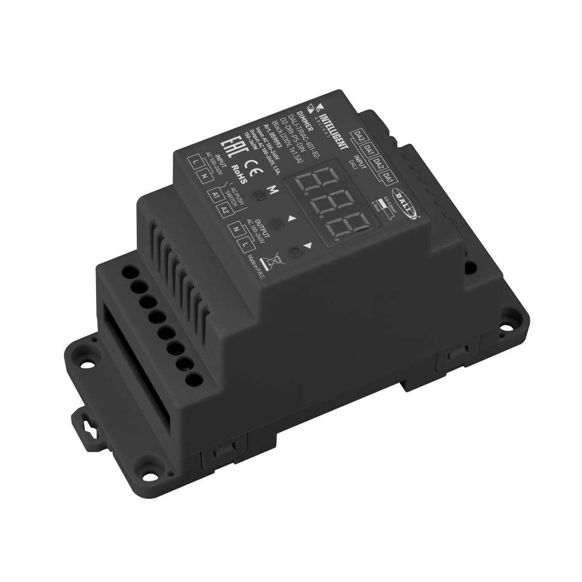 Диммер с выходом TRIAC DALI-TRIAC-601-82-D2-DRI-PS-DIN Black (230V, 1x1.5A) (IARL, IP20 Пластик) 059093