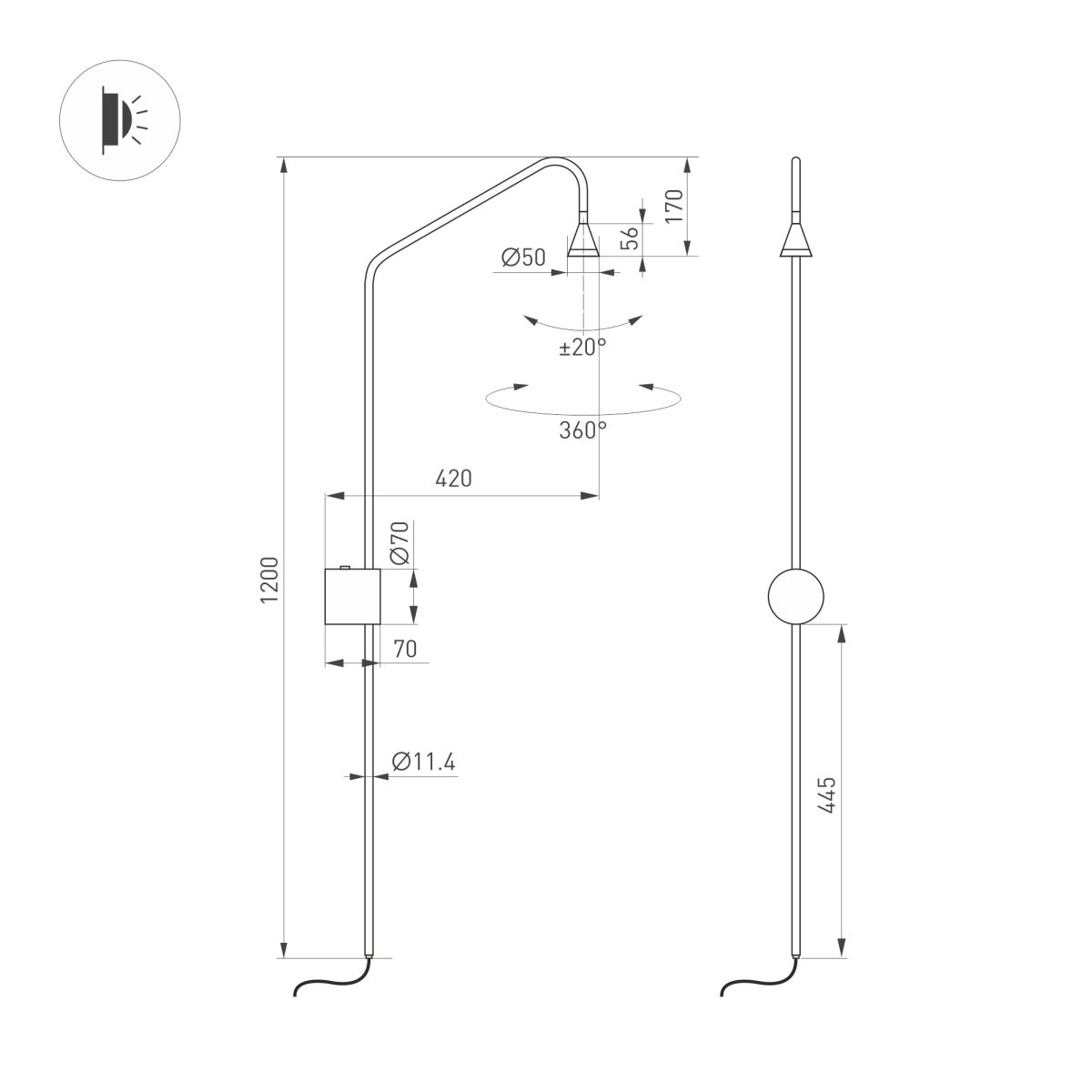 Бра SP-RINAR-WALL-5W Warm3000 (BK, 36 deg, 230V) (IP20 Металл) 059589