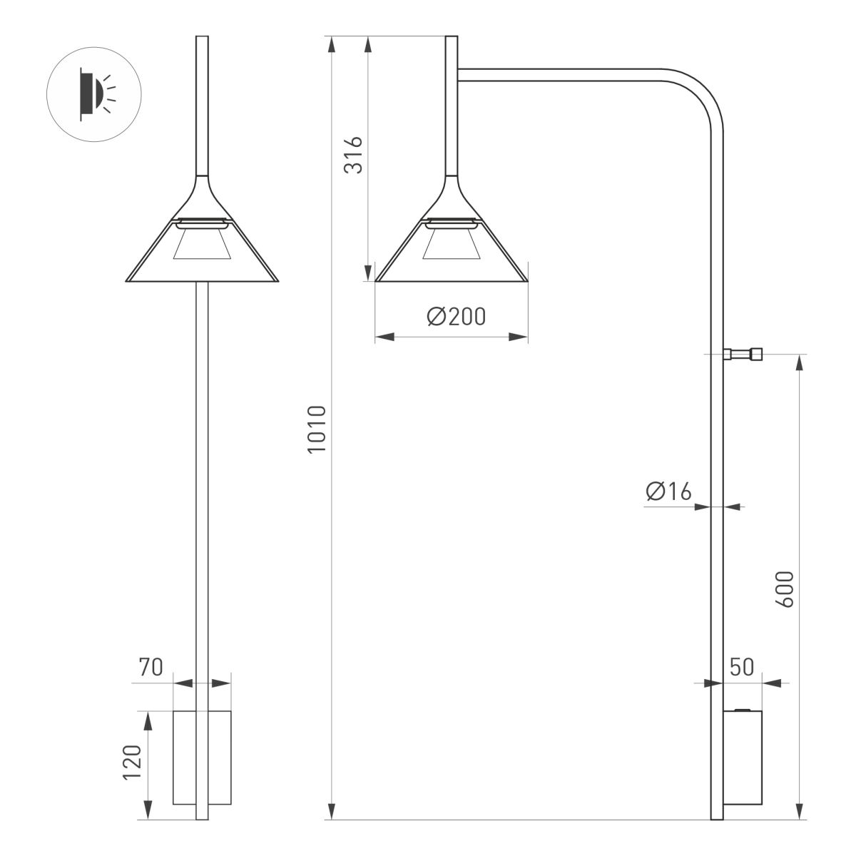 Бра SP-OMBRELLO-WALL-7W Warm3000 (BK, 30 deg, 230V) (IP20 Металл) 059591