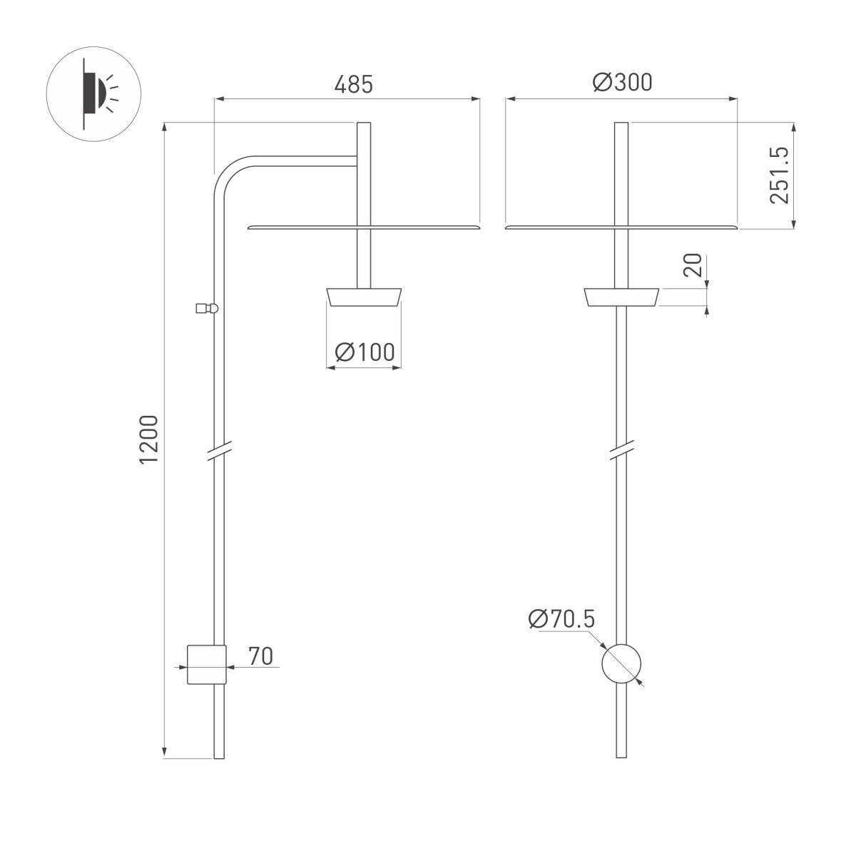 Бра SP-CAMPANA-WALL-L1200-9W Warm3000 (BK, 130 deg, 230V) (IP20 Металл) 059599