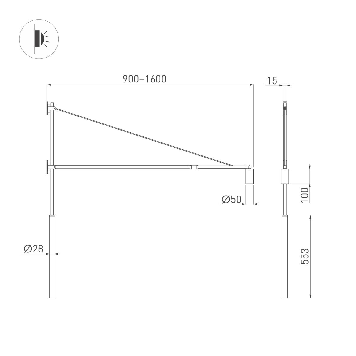 Настенный светильник SP-KANEL-WALL-6W Warm3000 (BK, 36 deg, 230V, TELESCOPIC) (IP20 Металл) 059601