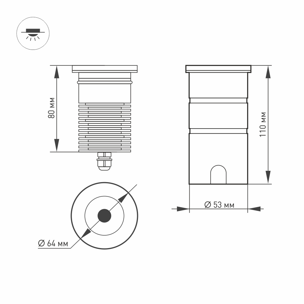 Грунтовый светильник LTD-GROUND-R65-6W Warm2700 (SL, 24 deg, 230V) (IP67 Металл) 060623