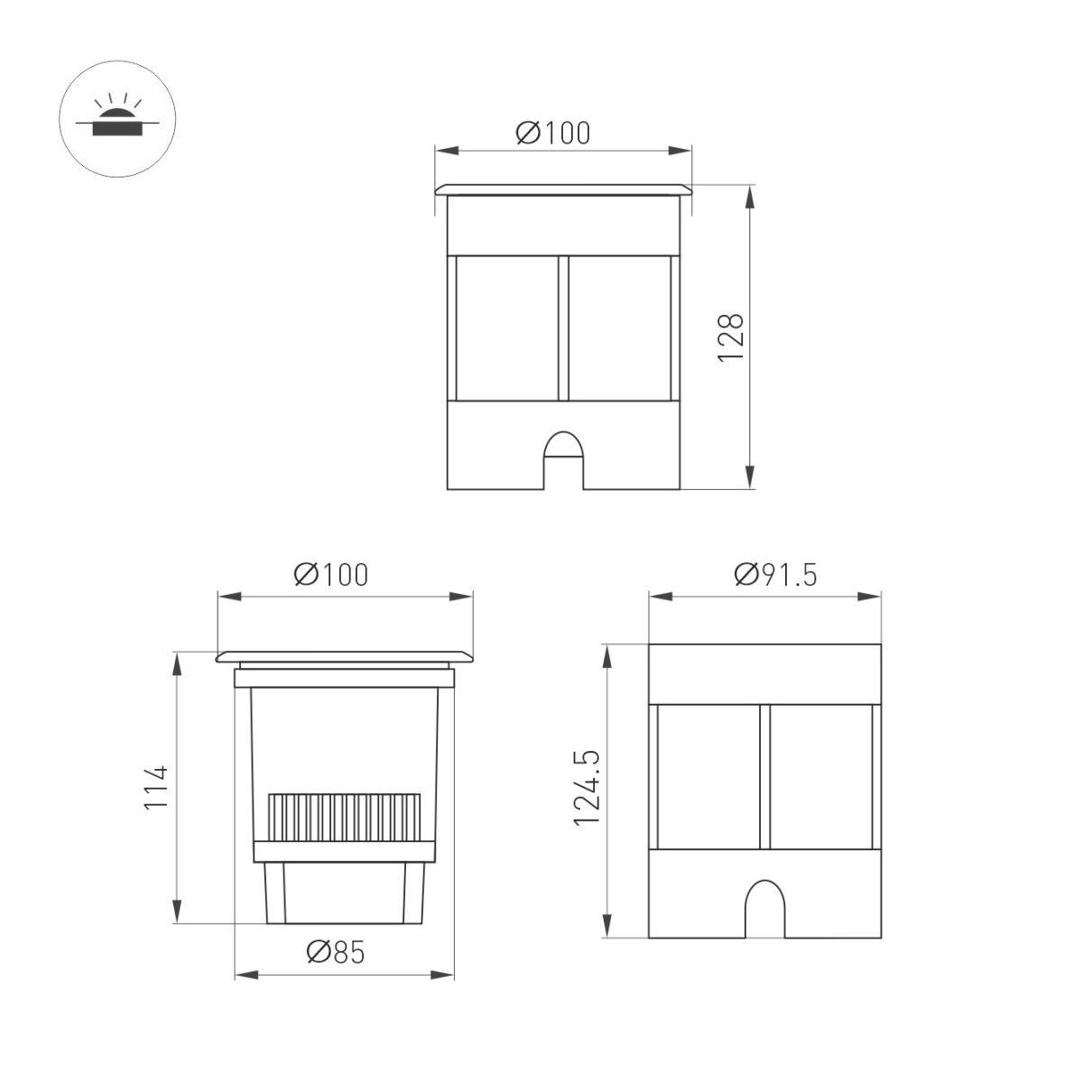 Ландшафтный светильник LTD-DAFNA-GROUND-R100-6W Warm3000 (SL, 10 deg, 230V) (IP67 Металл) 061171