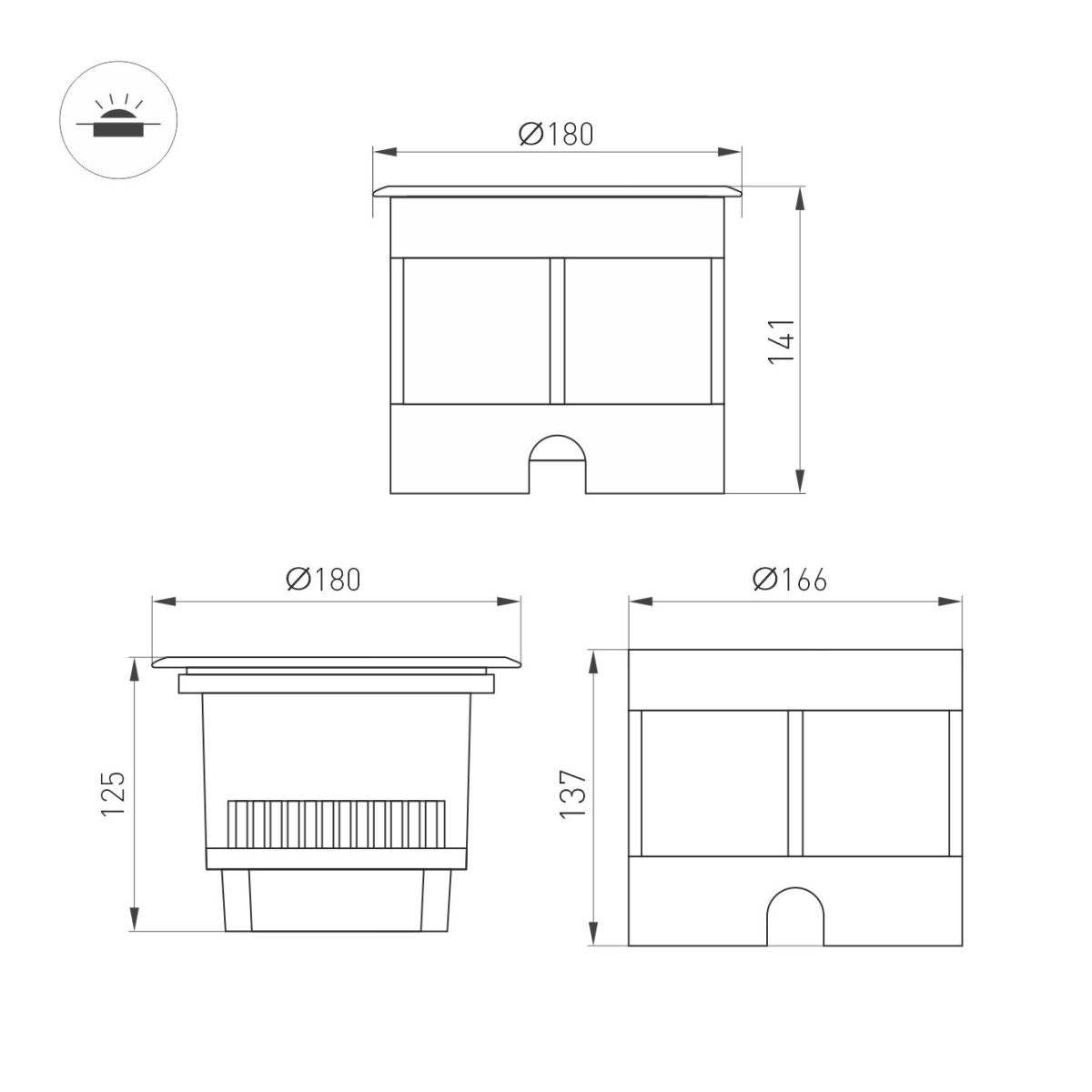 Ландшафтный светильник LTD-DAFNA-GROUND-R180-25W Day4000 (SL, 35 deg, 230V) (IP67 Металл) 061207