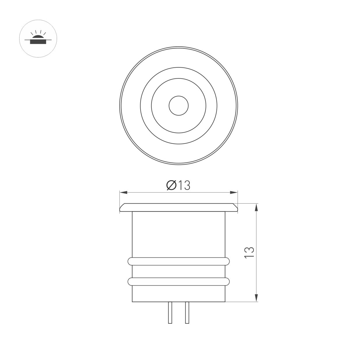 Мебельный светильник ART-PICCOLO-BUILT-R13-1W Warm2700 (BRS, 30 deg, 3V) (IP40 Металл) 061675
