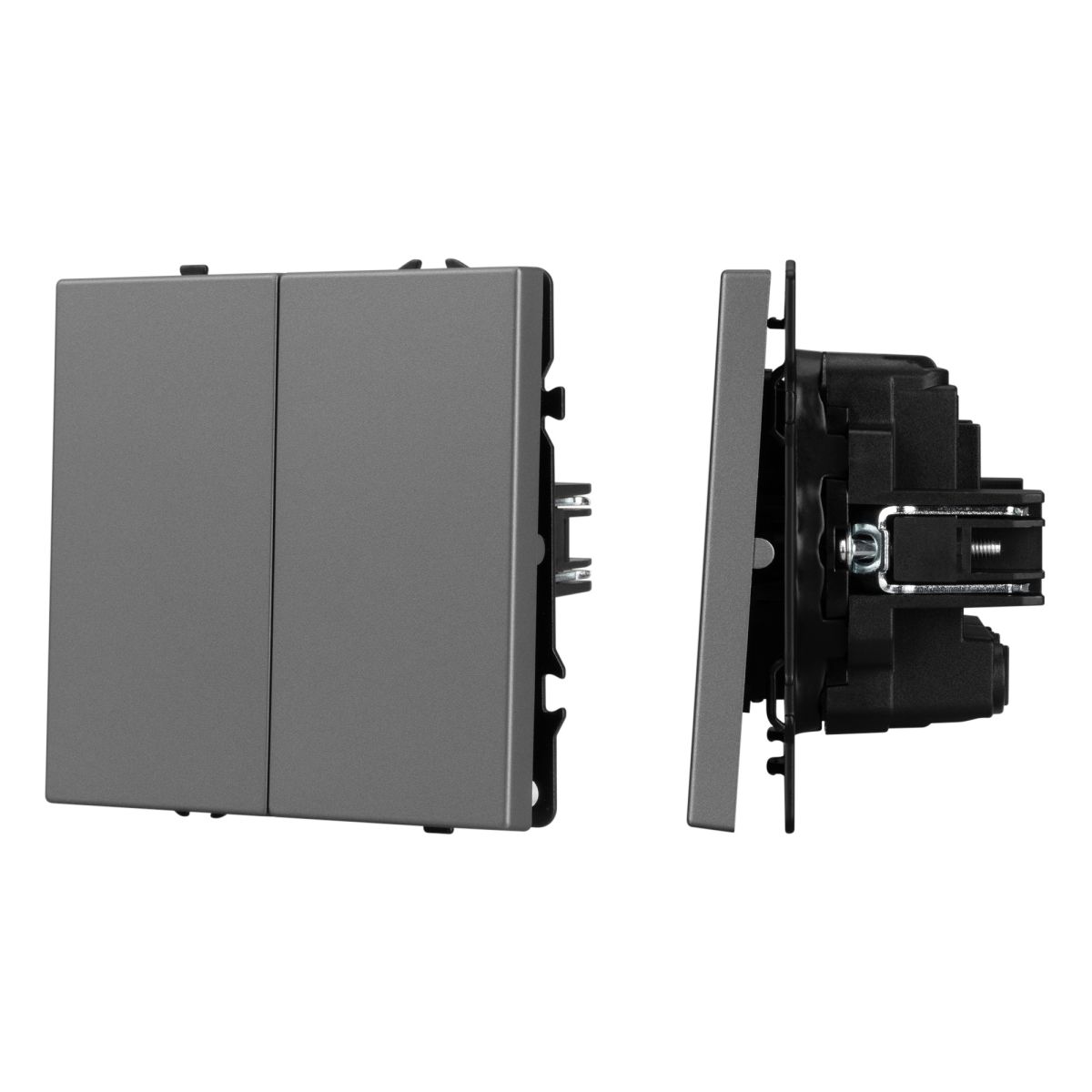 Механизм выключателя двухклавишный перекрёстный SWT-NOBE-MKX2-SFPL-GR (230V, 10A) (Серый базальт) 061793