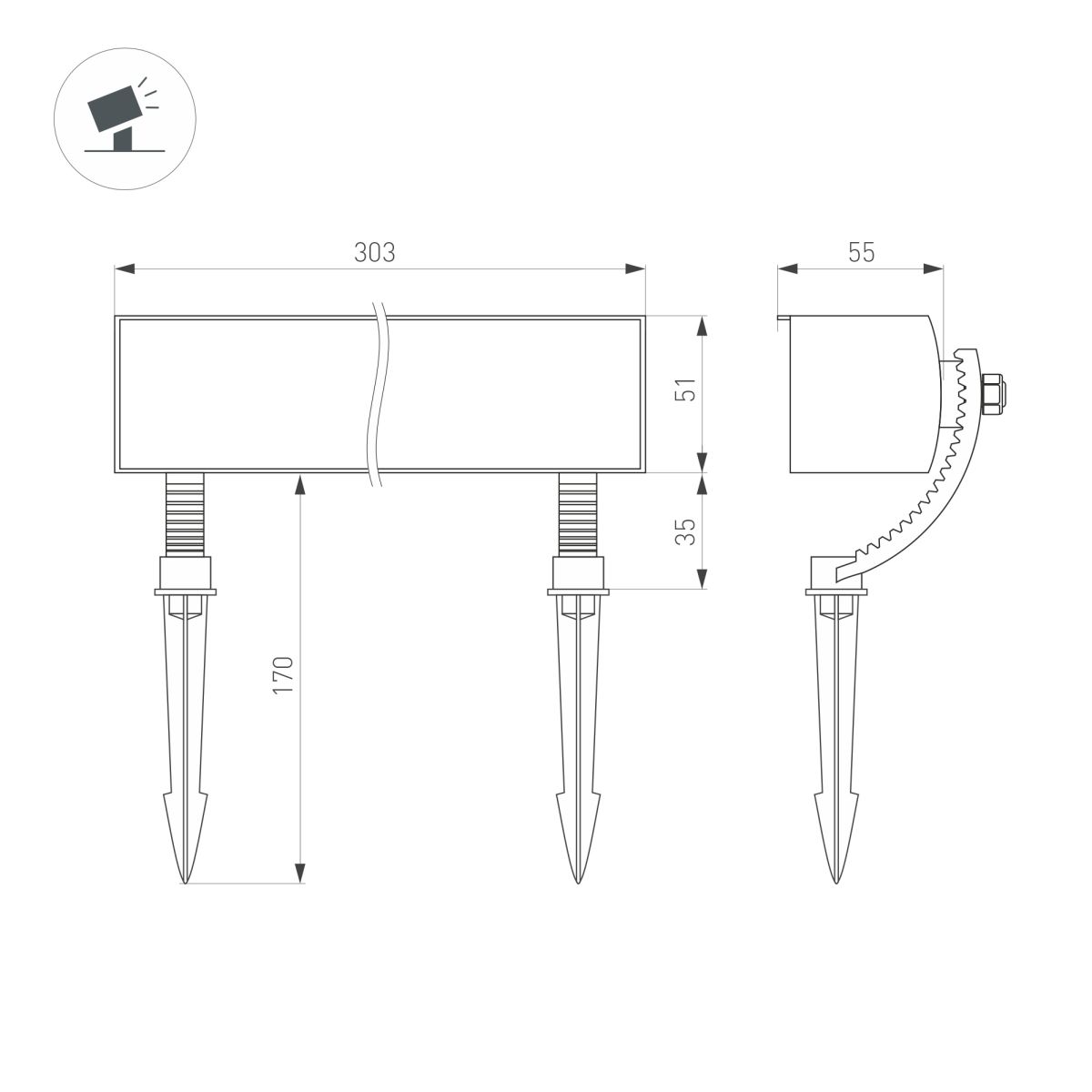 Ландшафтный светильник KT-BASOMI-12W Warm2700 (Серый, 60x100 deg, 24V) (IP65 Металл) 063905