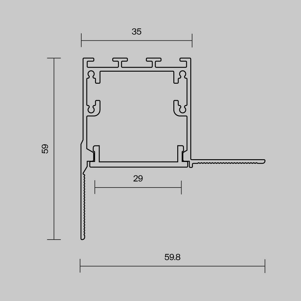 Алюминиевый профиль встраиваемый скрытого монтажа 59x59 Led Strip ALM-5959-S-2M 636014