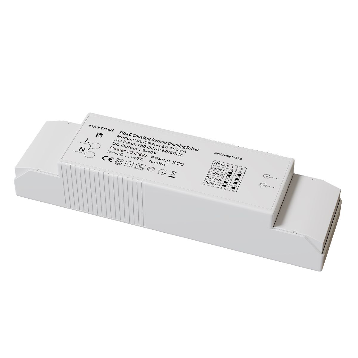 Блок питания 22-28Вт DC23-40В IP20 Triac PSL-TR40-550-700mA
