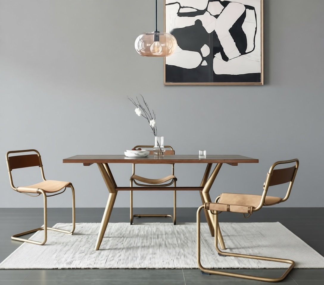 Стол RI010 Brass metal base & Light Grey Ash