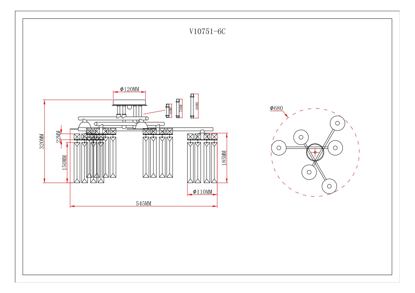 Люстра потолочная V10751-6C Everly