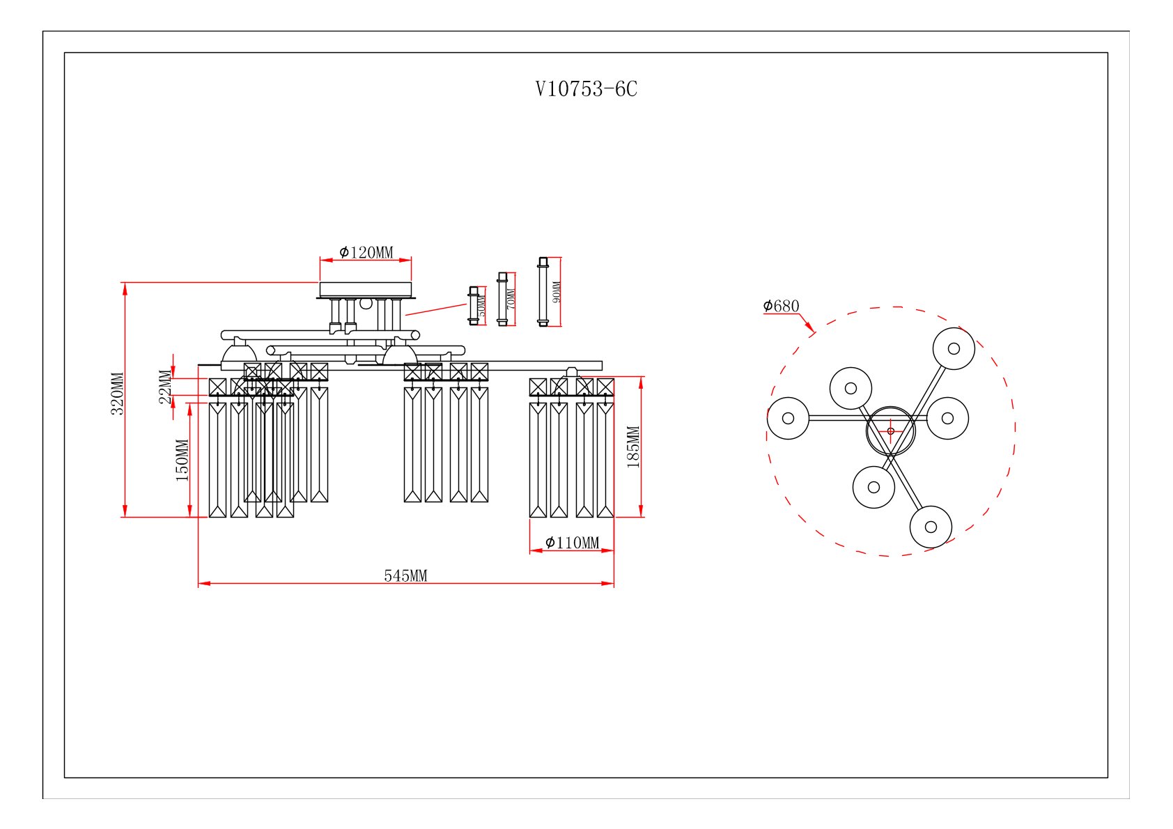 Люстра потолочная V10753-6C Everly