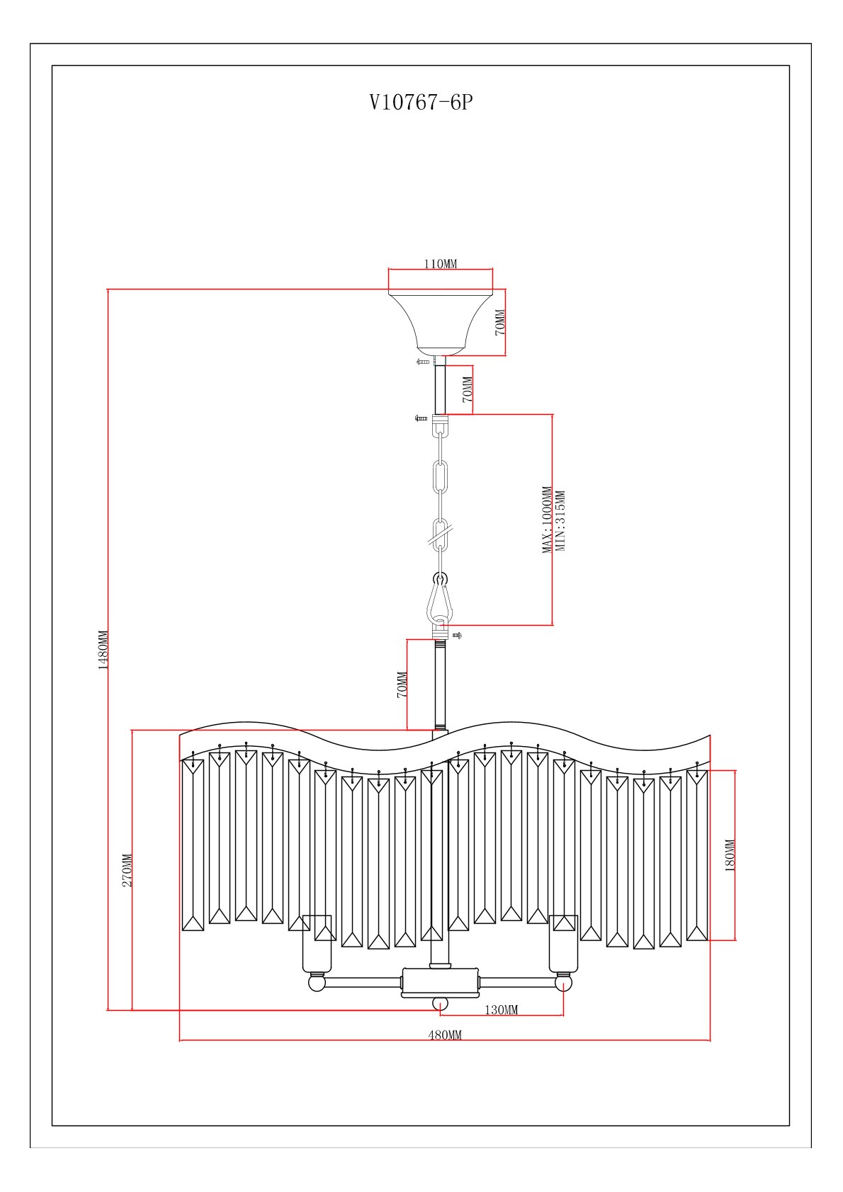 Люстра подвесная V10767-6P Wave