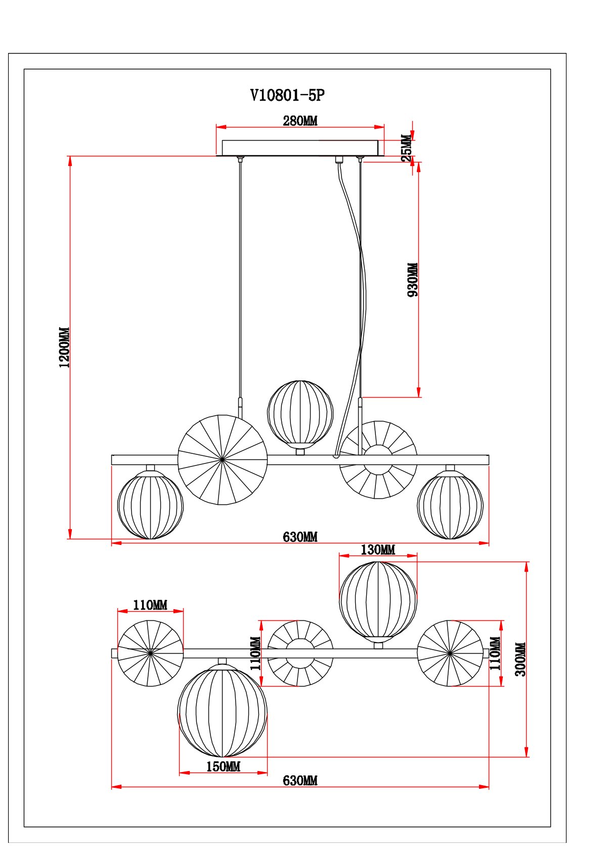 Светильник подвесной V10801-5P Renny