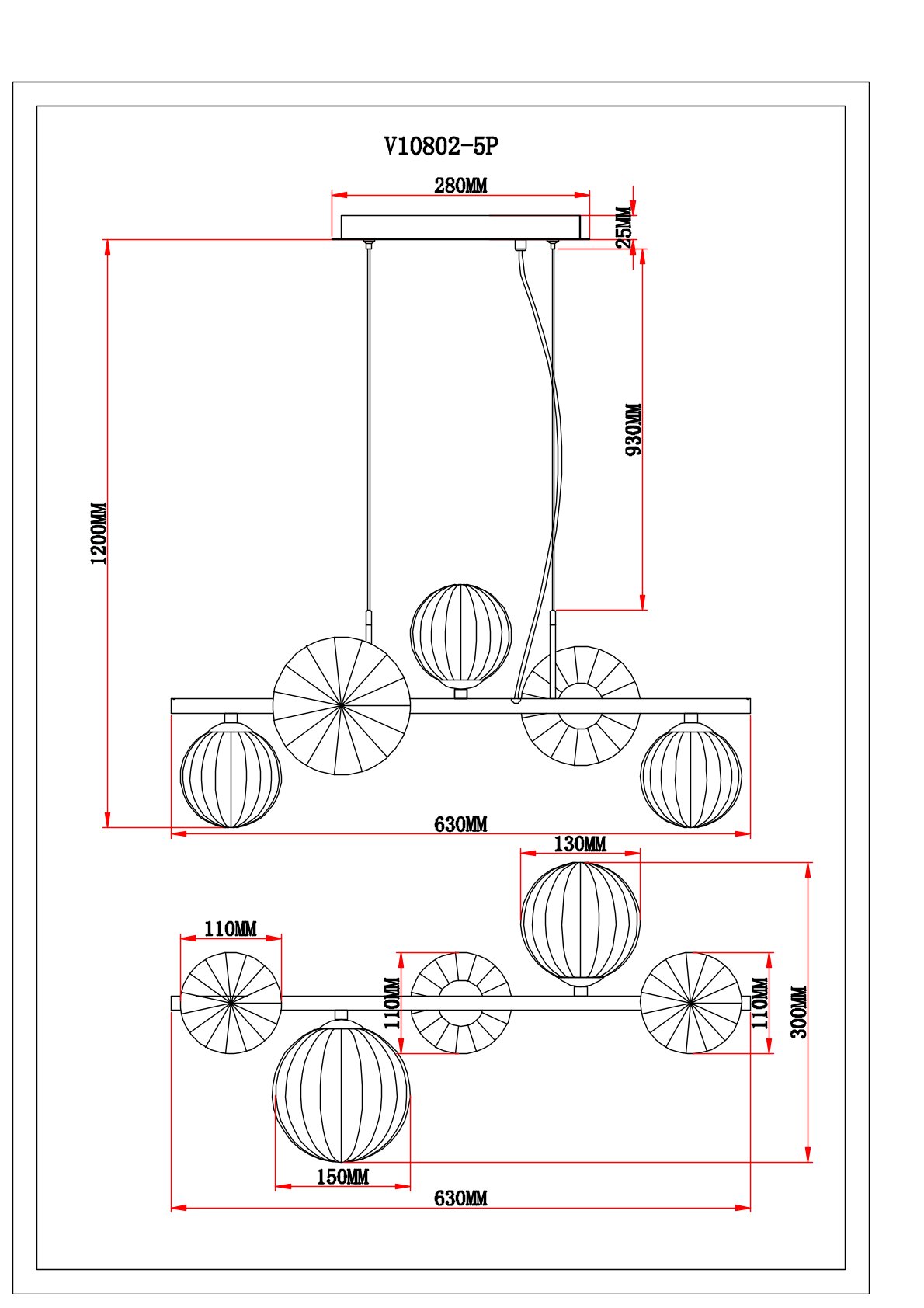 Светильник подвесной V10802-5P Renny