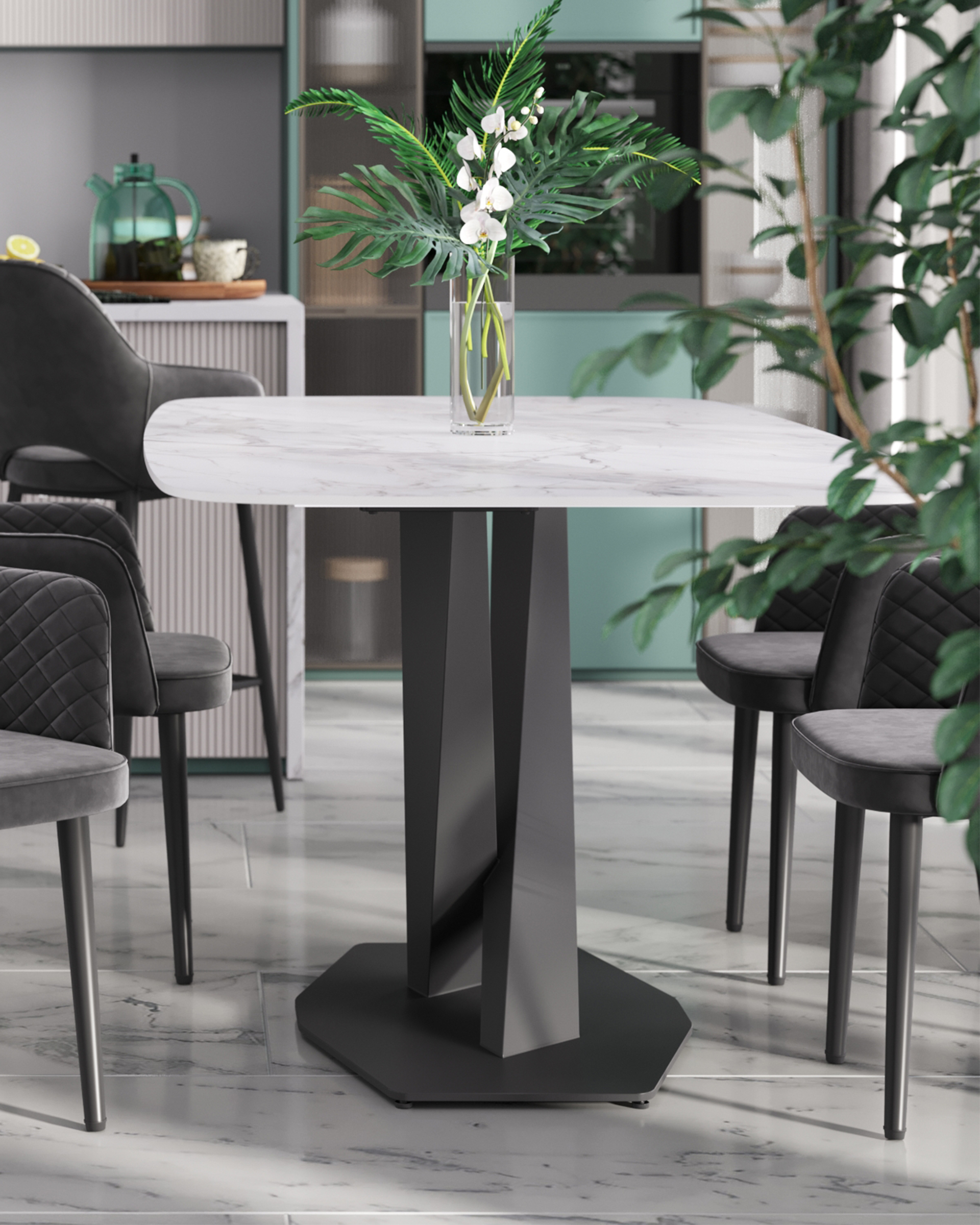 Стол обеденный Belle 180х90 белый мрамор