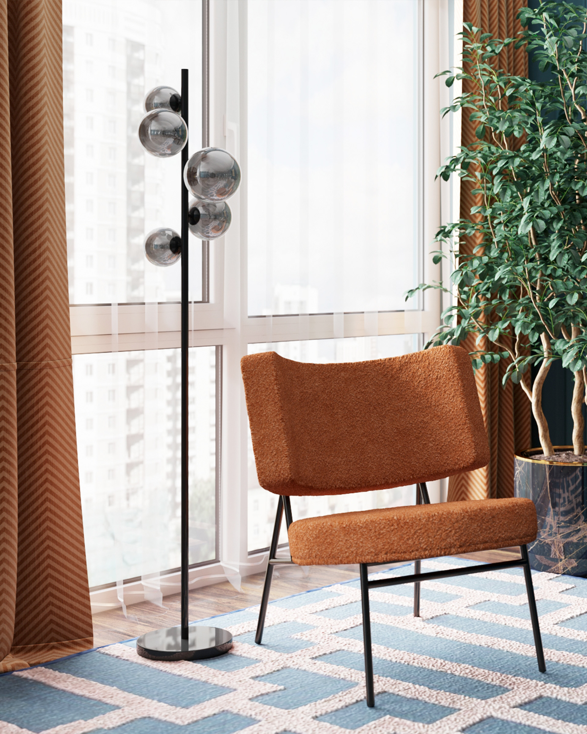 Кресло District Lounge букле терракотовый