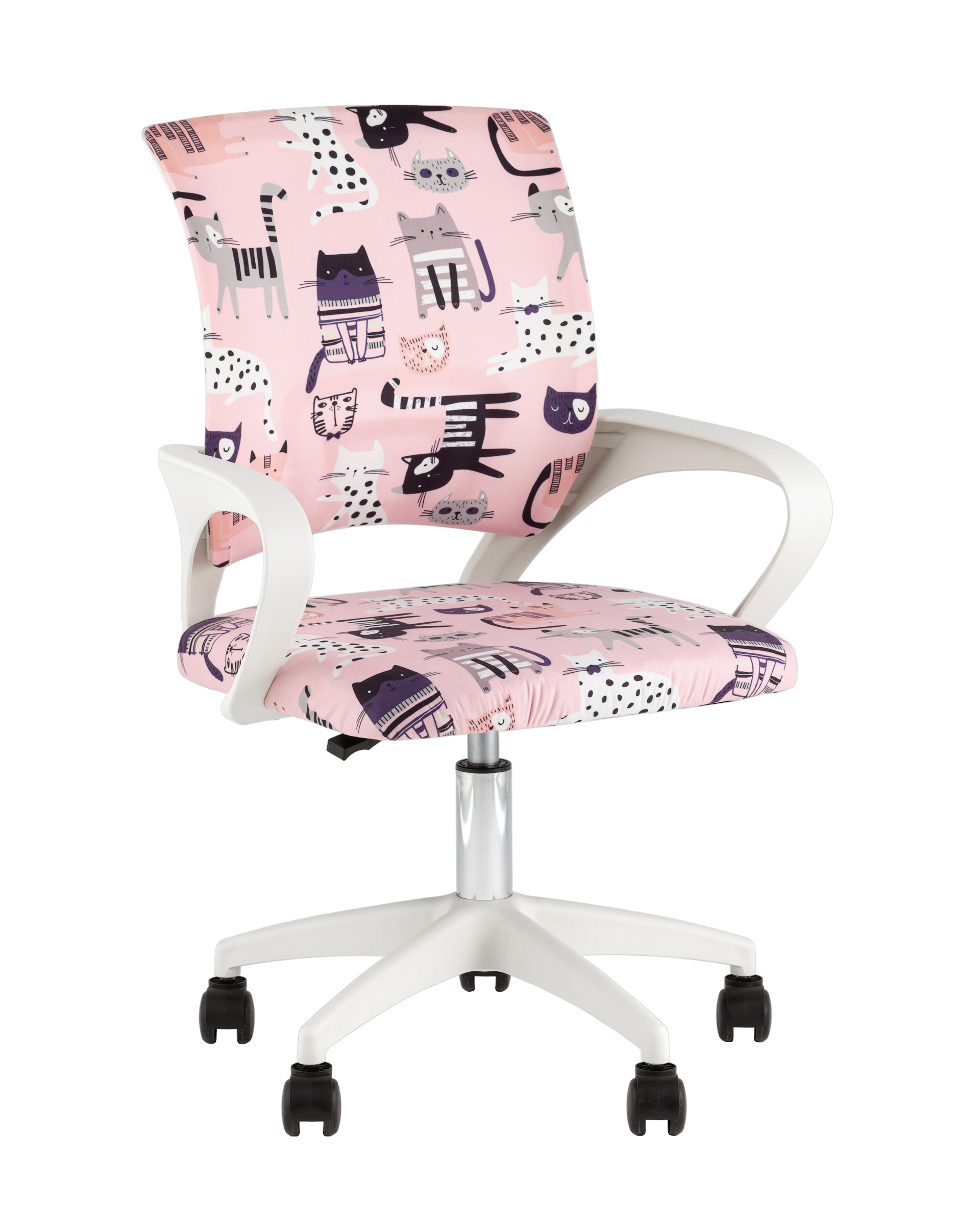 Кресло офисное Simple SN Junior принт Pink Cats пластик белый