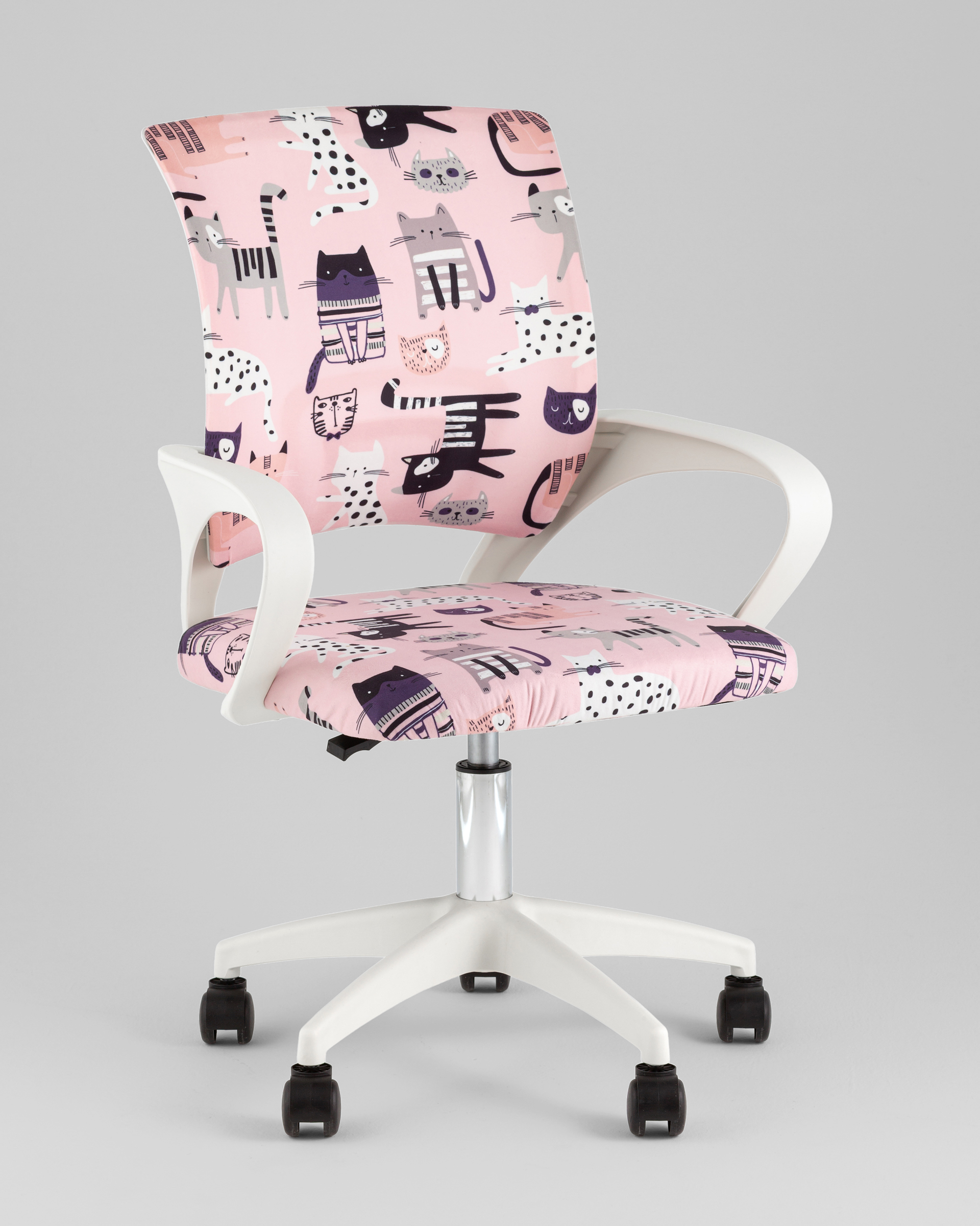 Кресло офисное Simple SN Junior принт Pink Cats пластик белый