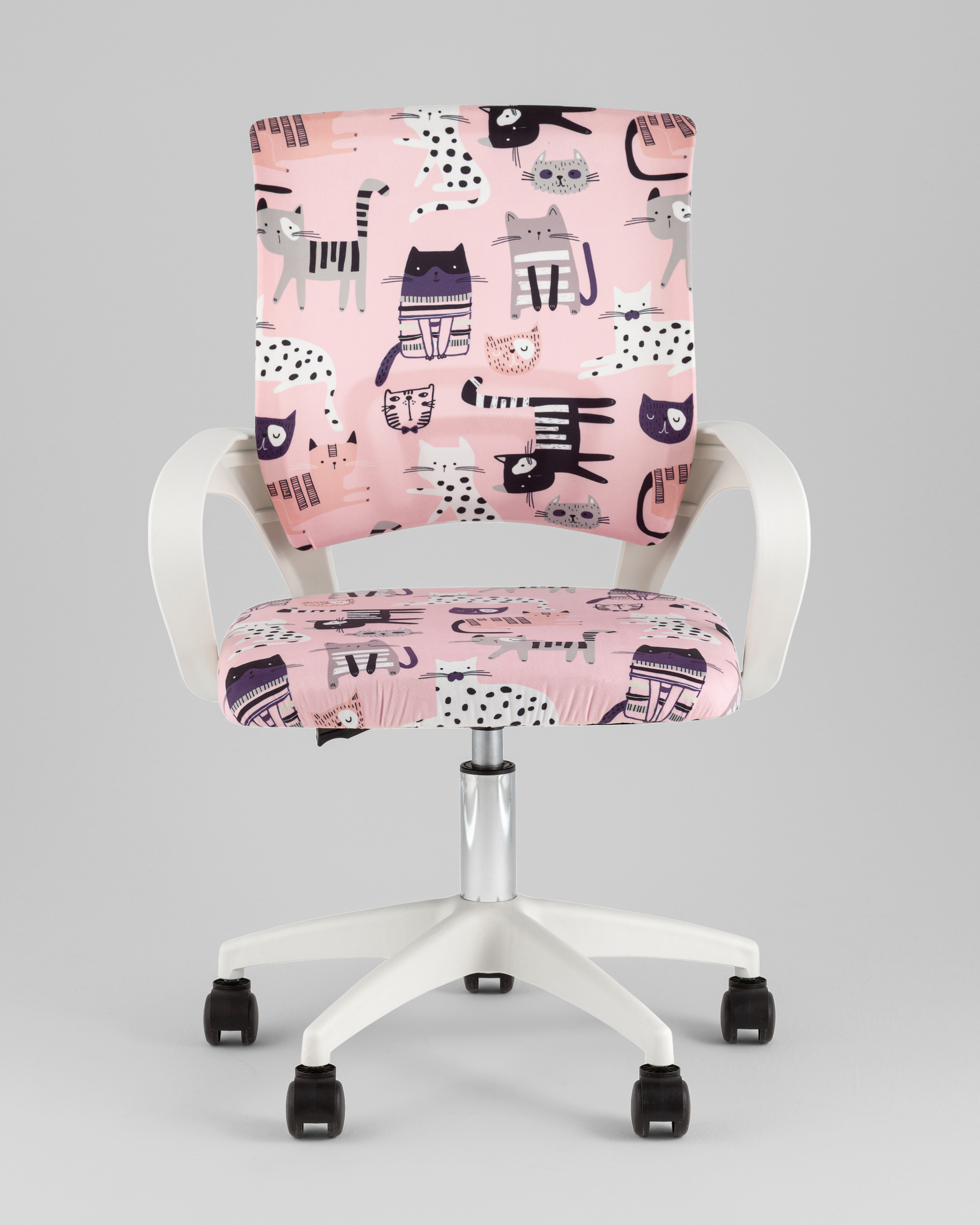 Кресло офисное Simple SN Junior принт Pink Cats пластик белый