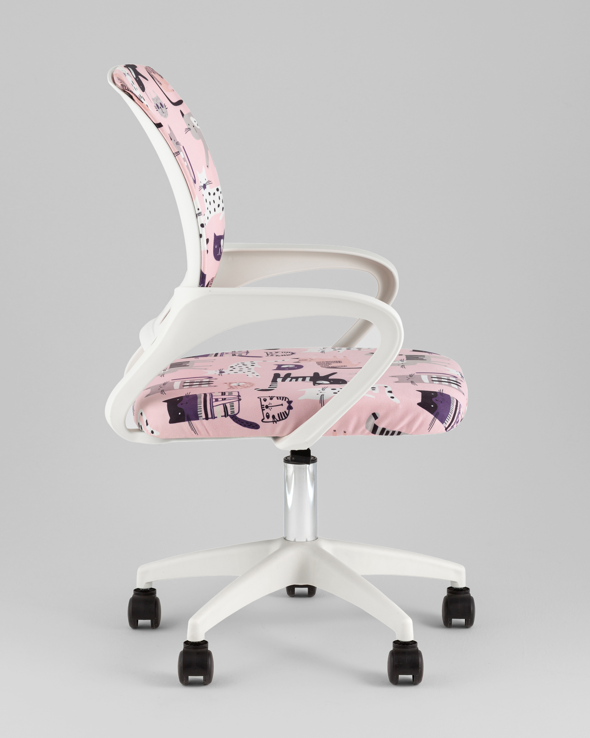 Кресло офисное Simple SN Junior принт Pink Cats пластик белый