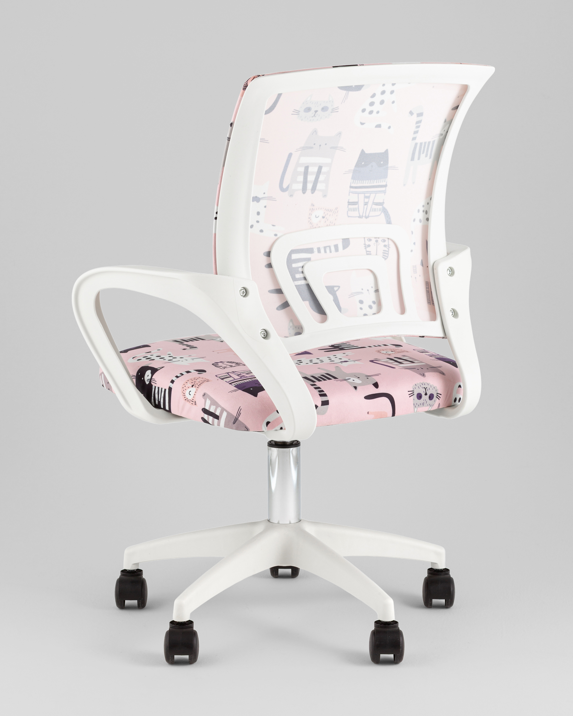 Кресло офисное Simple SN Junior принт Pink Cats пластик белый