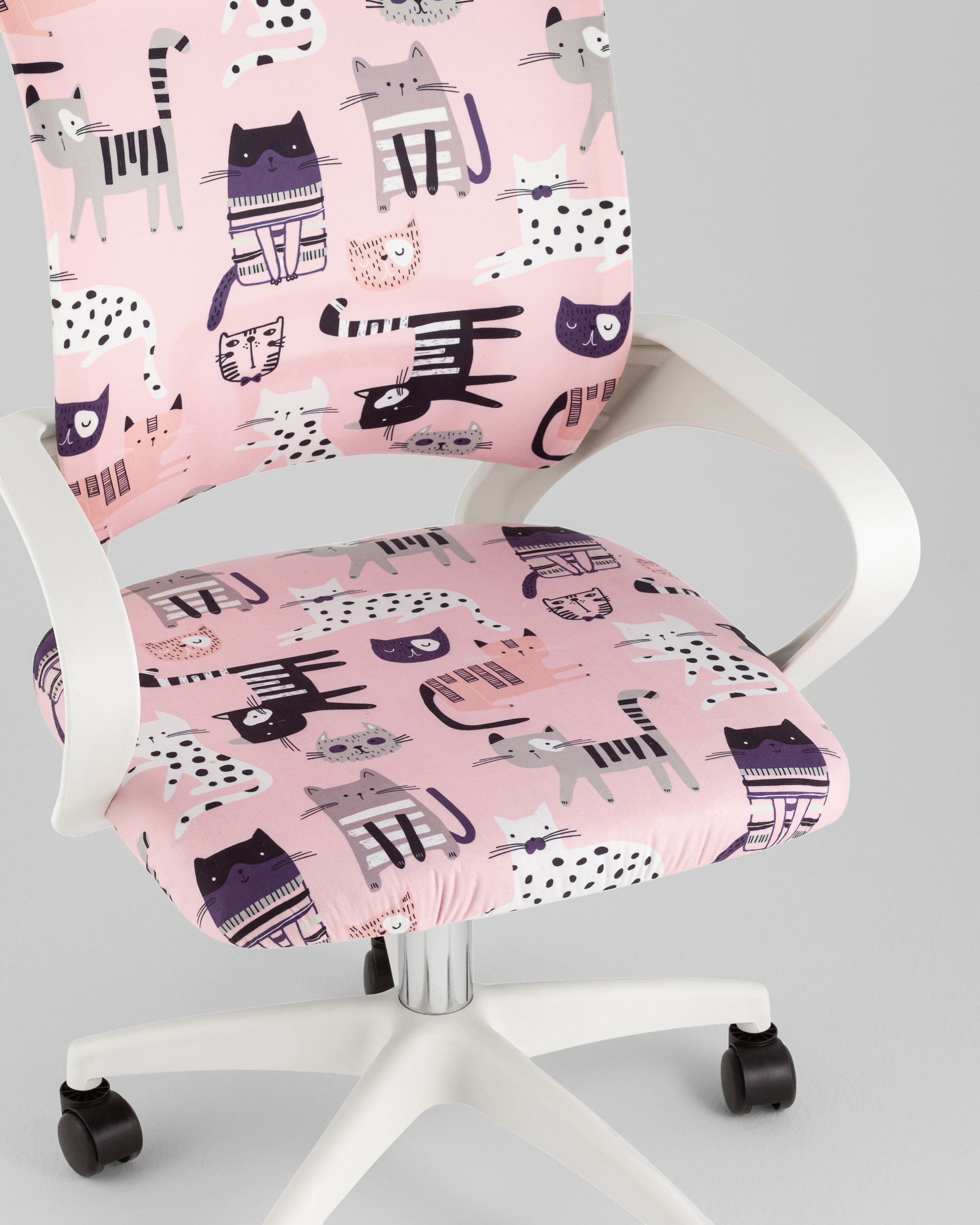 Кресло офисное Simple SN Junior принт Pink Cats пластик белый