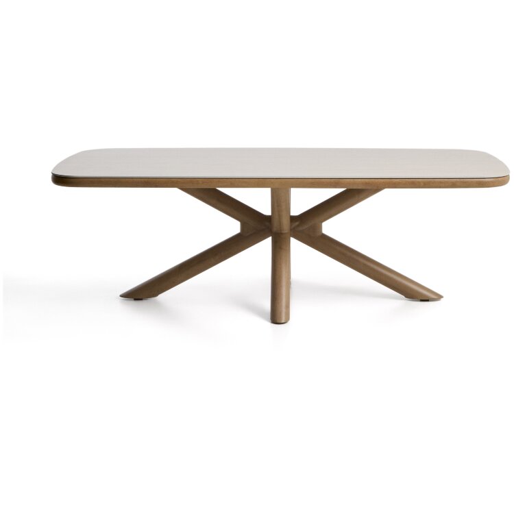 Уличный стол Mirtia из алюминия с отделкой под дерево и кремового спеченного камня, 240 x 110 см