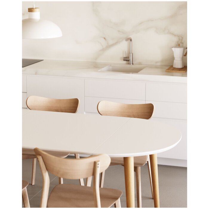 Oqui Раздвижной стол с белой столешницей и ножками из массива бука 90 (170) x 90 см