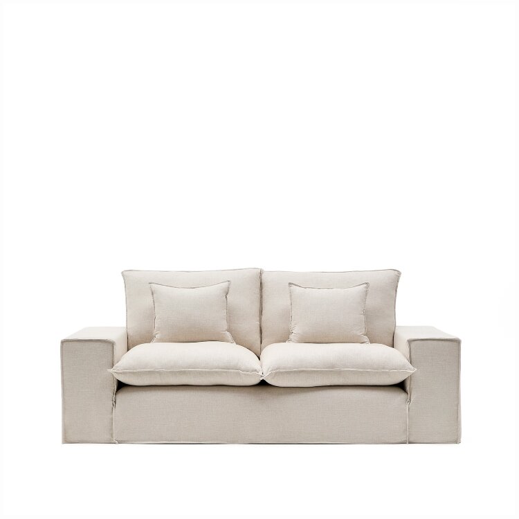 Anarela бежевый льняной диван 2-местный со съемным чехлом и подушками 240 см