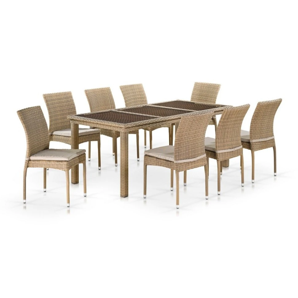 Комплект плетеной мебели T365/Y380B-W65 Light Brown (8+1)