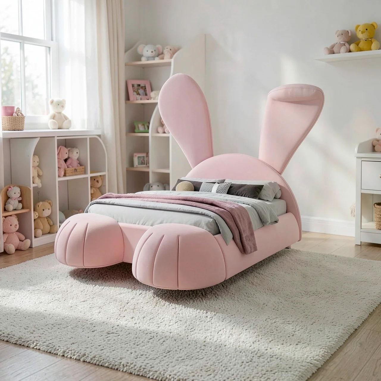 Детская кровать с ушками зайчика 180х200, матовый C, каркас