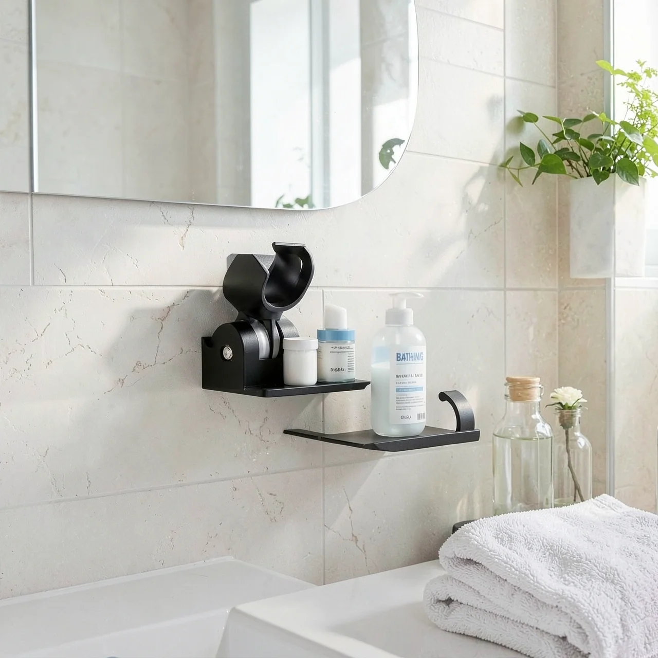 Держатель для душа Bathing Yang черный с крючком с винтами