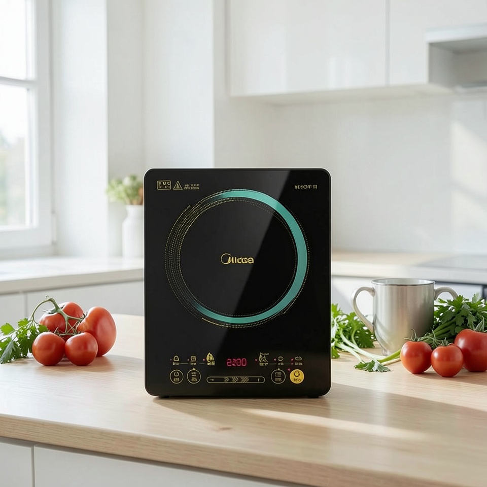 Плита индукционная Midea C22-WT2202S с посудой