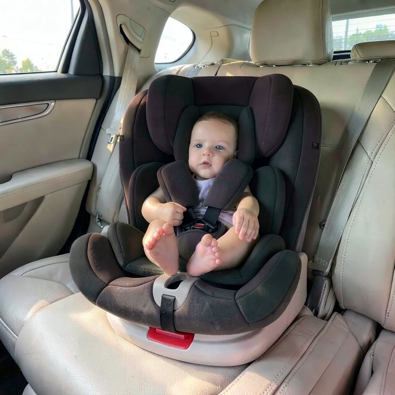 Автокресло детское черно-красный isofix с козырьком