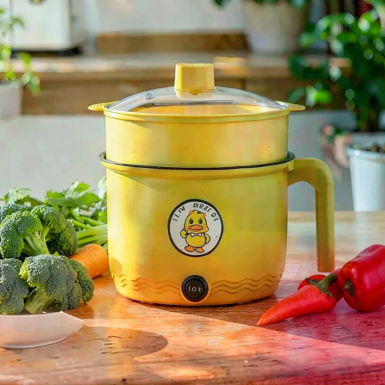 Электрокастрюля-пароварка ChaoWei CW-600W желтая сталь пластиковый ярус 2 режима