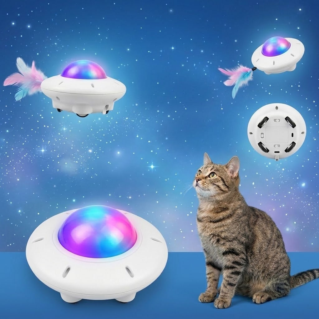 Электронная игрушка UFO для кошек с перьевой приманкой