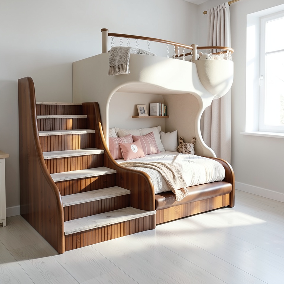 Двухъярусная кровать-чердак Puhe 1200x2000 с рисунком