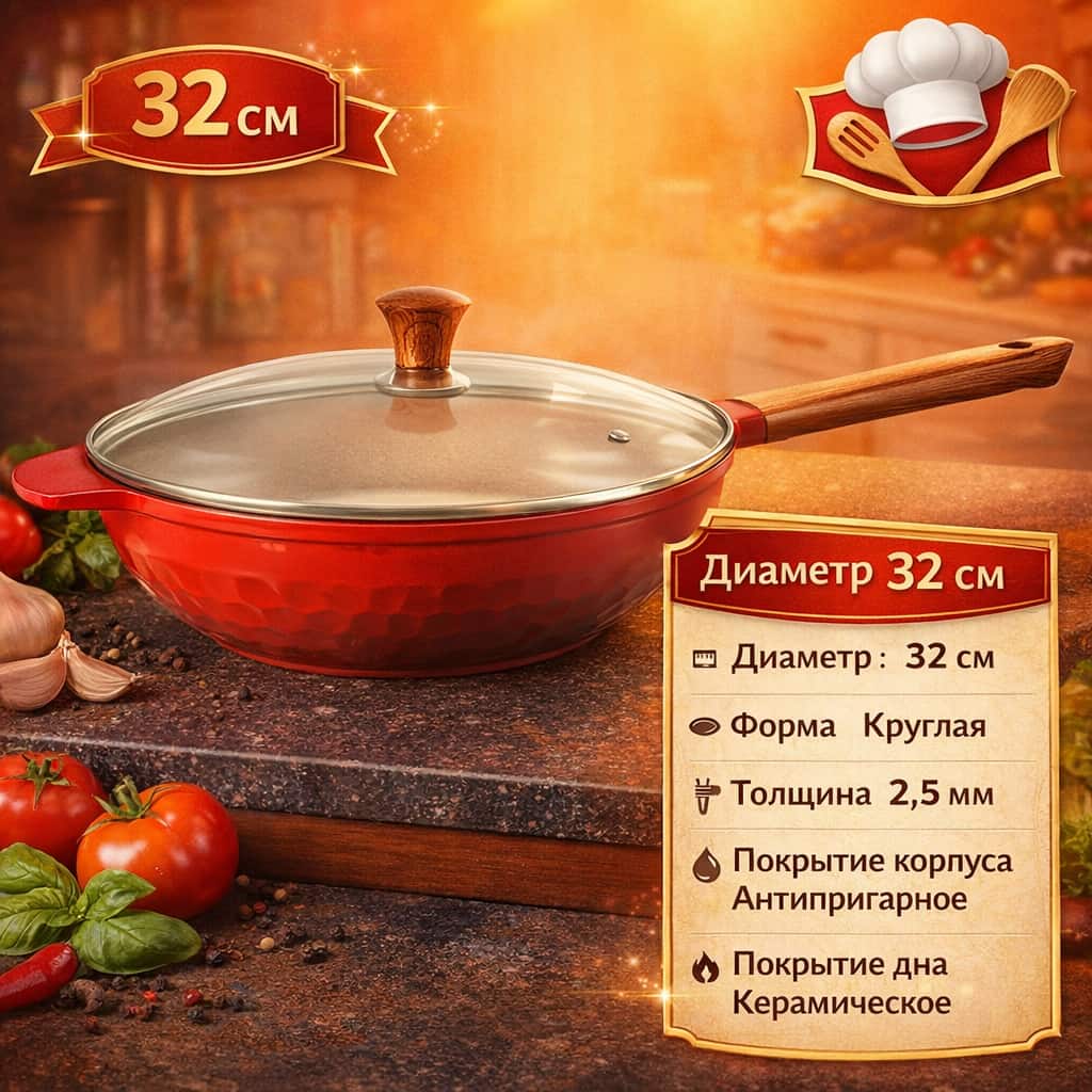 ВОК Chuangli Donnor 32 см — антипригарная сковорода с керамическим дном