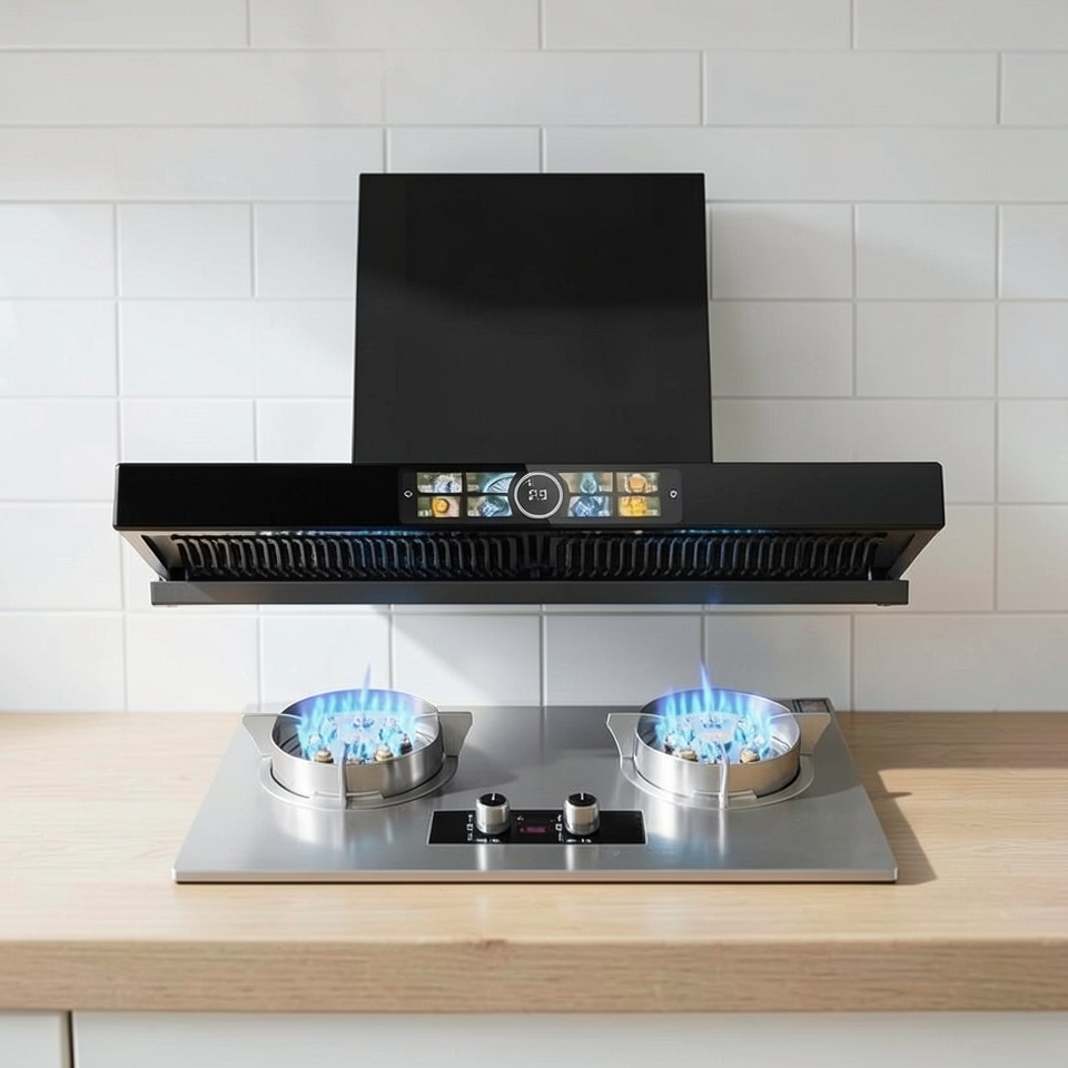 Комплект кухонный вытяжка Сяочжи длинная лампа плита 9-конфорочная природный газ