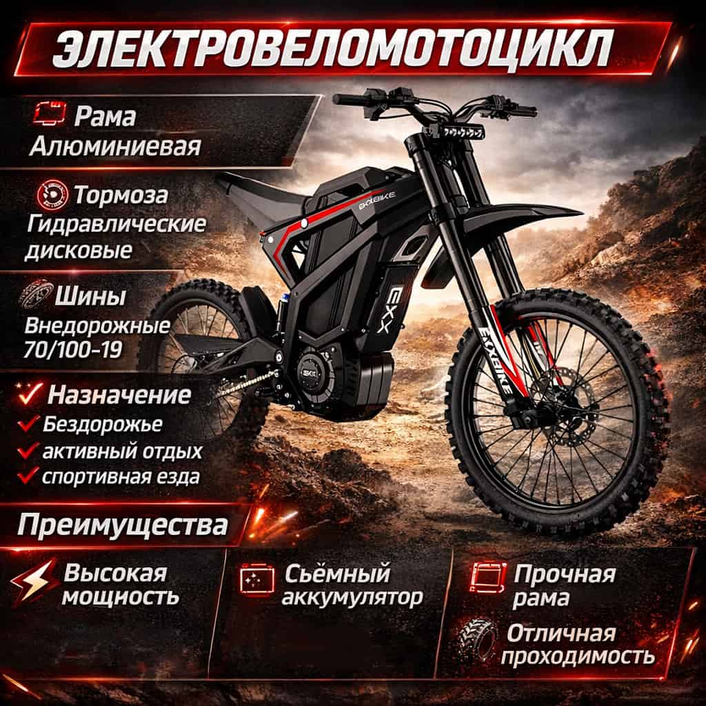 Электрический внедорожный мотоцикл EKXBike M1 серебристый