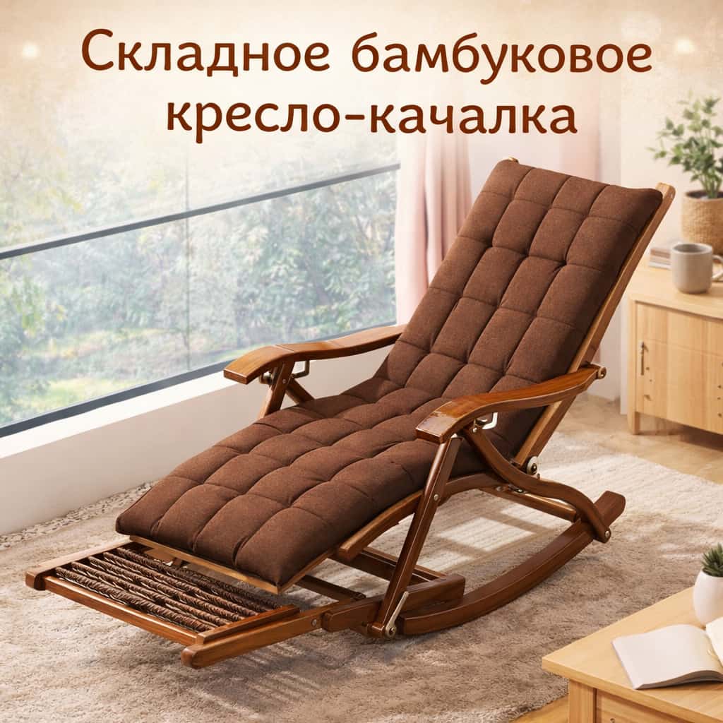 Кресло-качалка бамбуковое утолщенное удлиненное натуральное