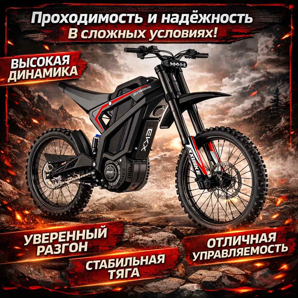 Электрический внедорожный мотоцикл EKXBike M1 серебристый
