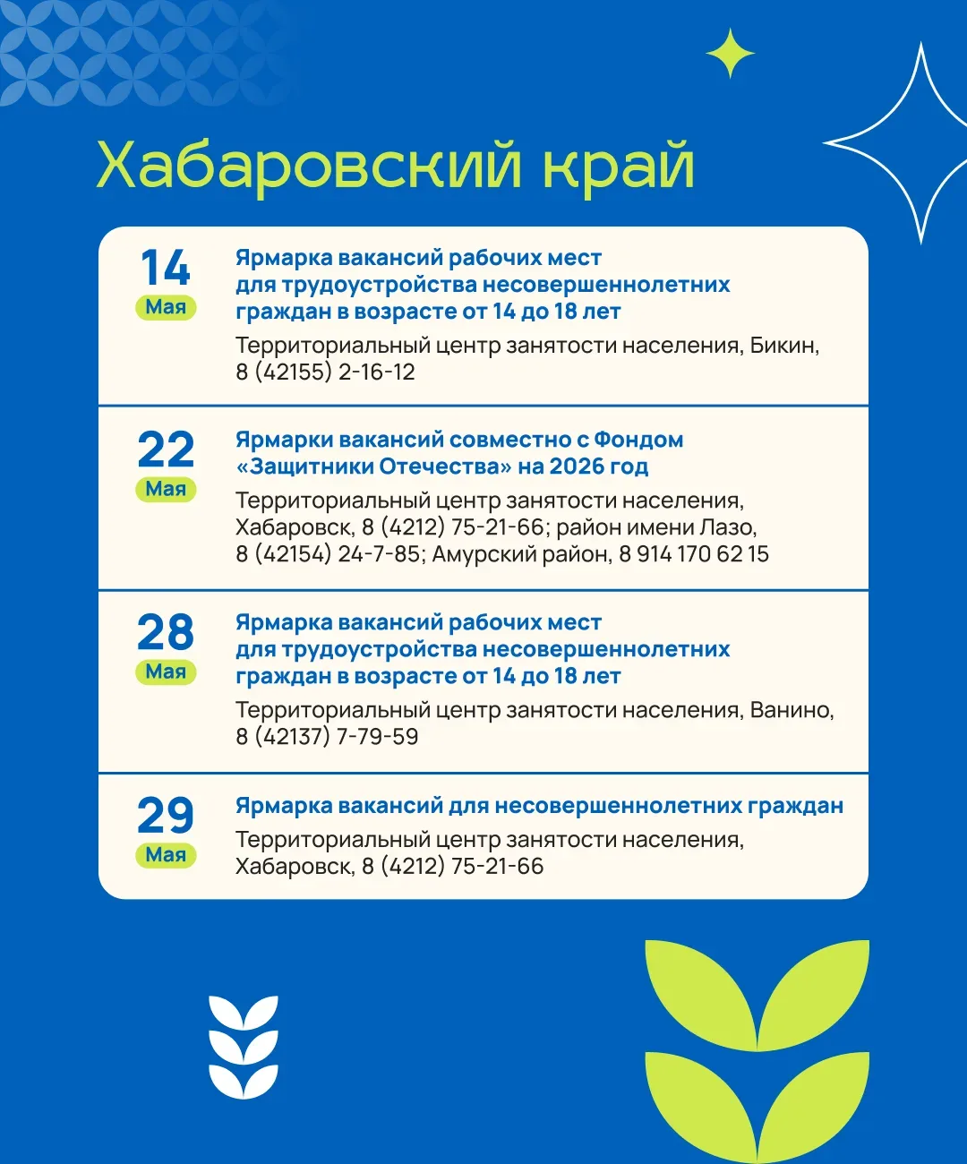 Что? Где? Когда?  Отвечаем: в мае Центры занятости населения проведут Ярмарки вакансий в регионах Да