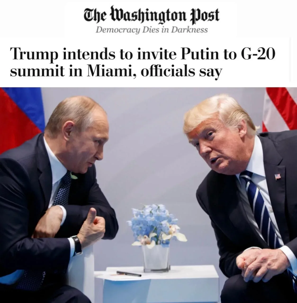 Пул N3 в Telegram:   «Трамп намерен пригласить Путина на саммит G20 в Майами»: Трамп отправит Путину
