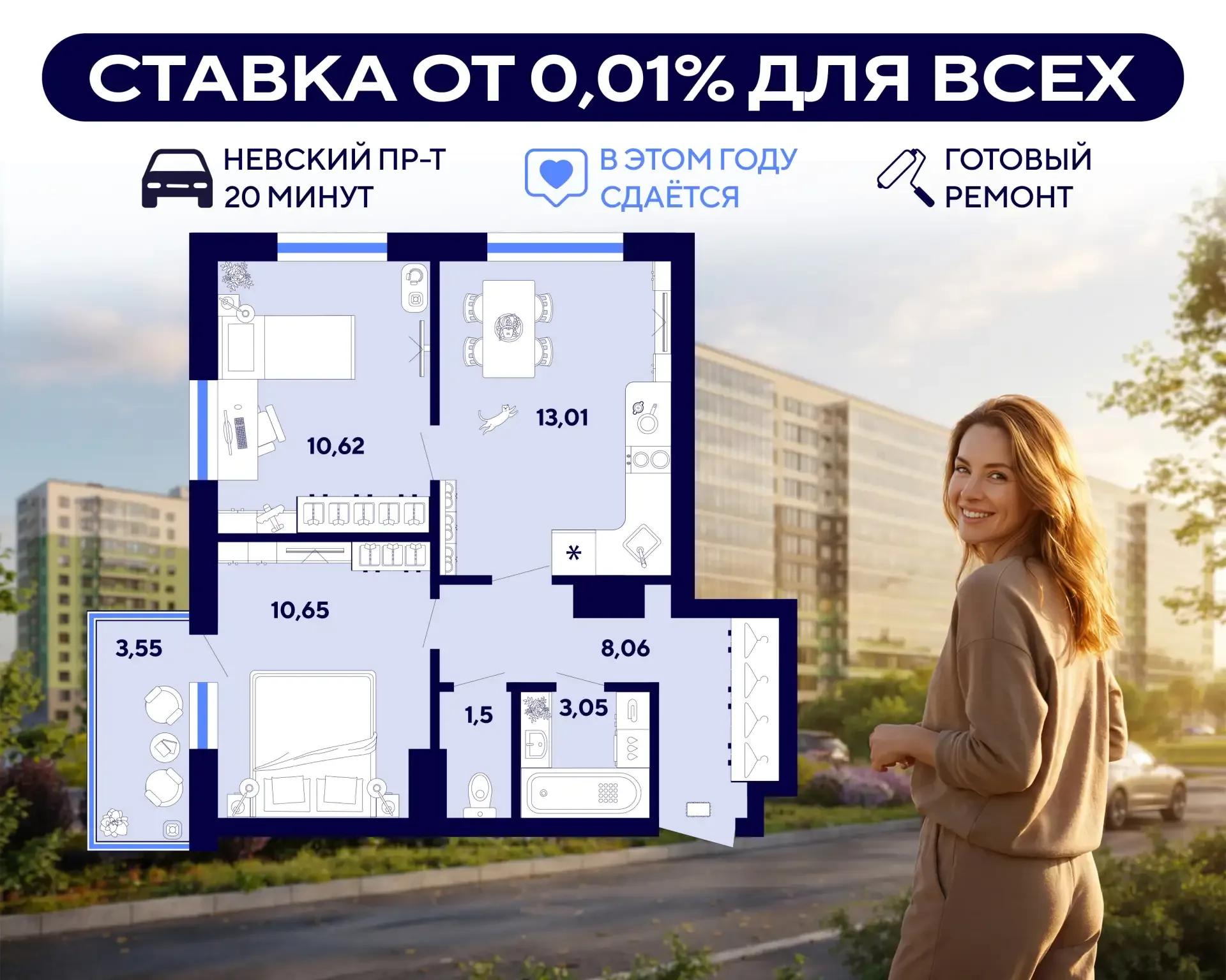 👋 Здравствуйте, мы тут для вас нашли двушку за 23 503 ₽/мес. – без детей и льгот  #кейс_дня  Простор