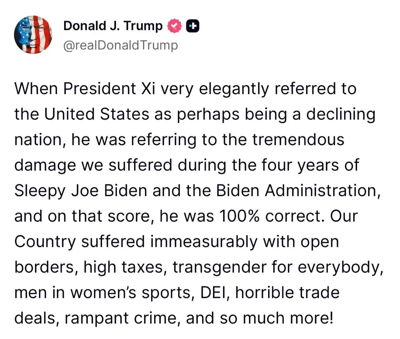 Трамп включил «уничтожение» Ирана в список своих достижений.  «Когда президент Си Цзиньпин упомянул 