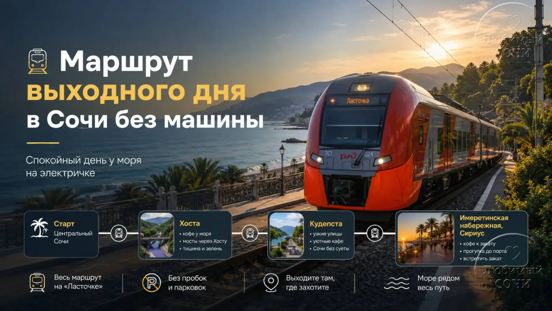 🚄Маршрут выходного дня в Сочи без машины  Один из лучших способов провести день в Сочи — вообще не с