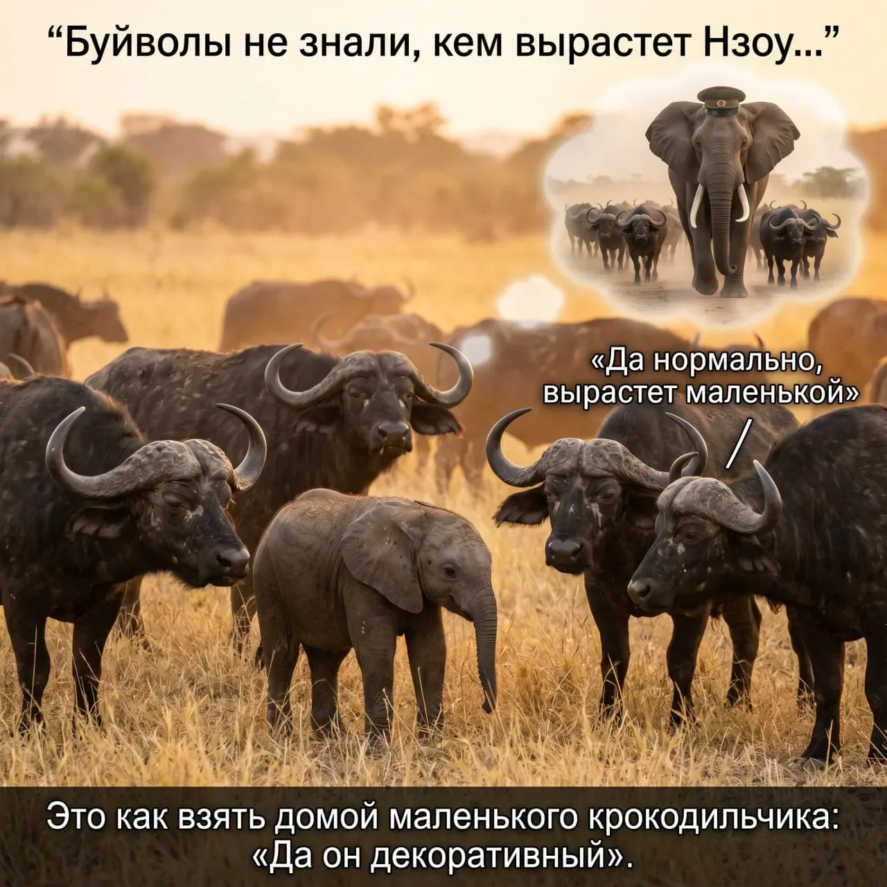 Слониха, которая решила стать буйволом  В Зимбабве живёт слониха Нзоу — и она уже несколько десятиле