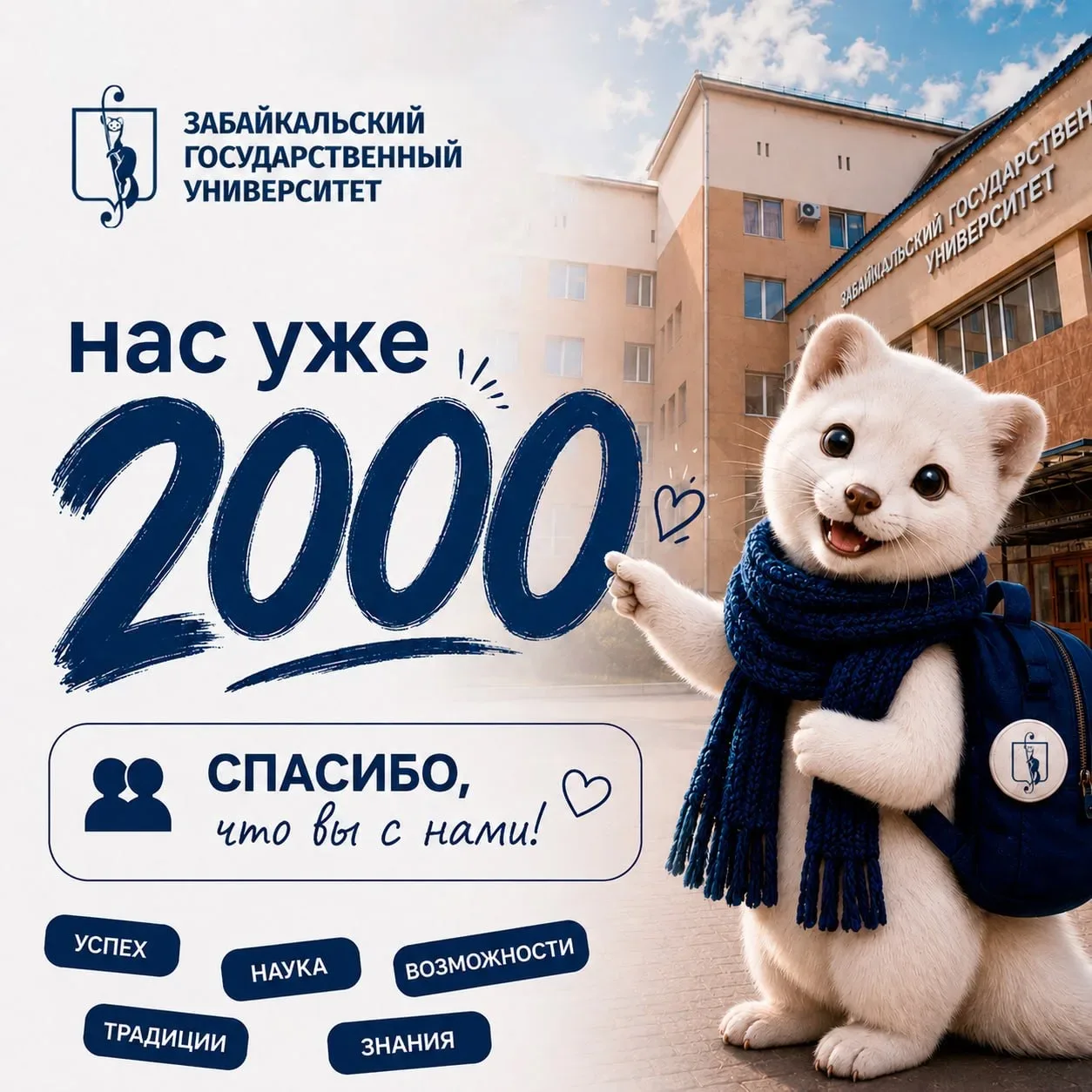 Традиции, знания, успех, возможности: доброе утро, ЗабГУ!  Нас с Вами более 2000 человек.  Мы старае